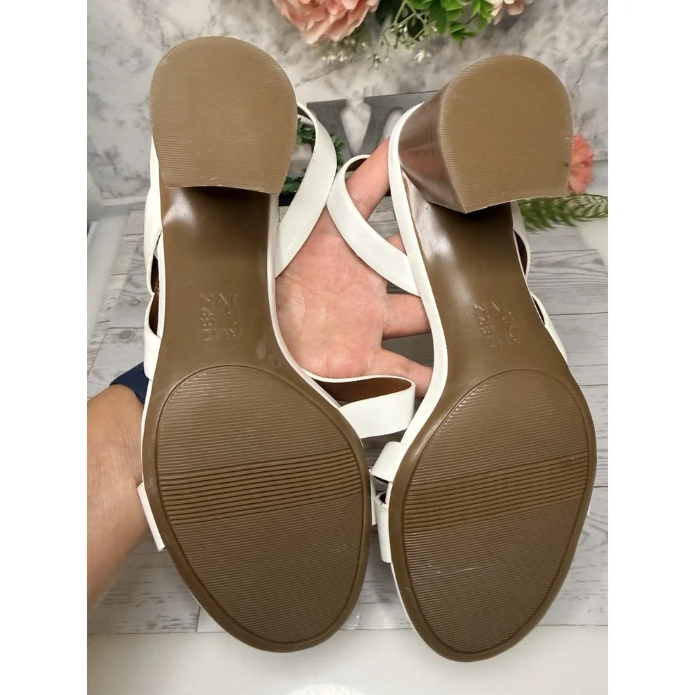 Naturalizer Kendall 8.5 Womens Strappy Sandals White Slingback Block Heel NWOT